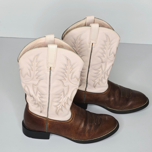 Ariat Pink Brown Women Heritage Stockman Distressed Western Boots 29420 Sz 7C - Picture 3 of 10